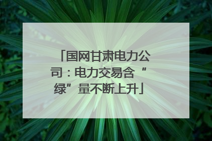 国网甘肃电力公司：电力交易含“绿”量不断上升