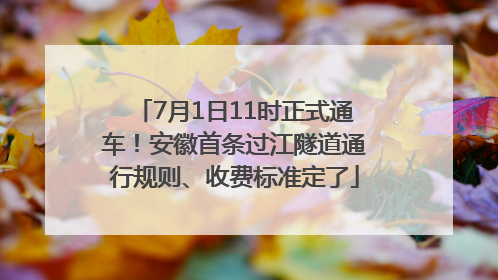 7月1日11时正式通车！安徽首条过江隧道通行规则、收费标准定了